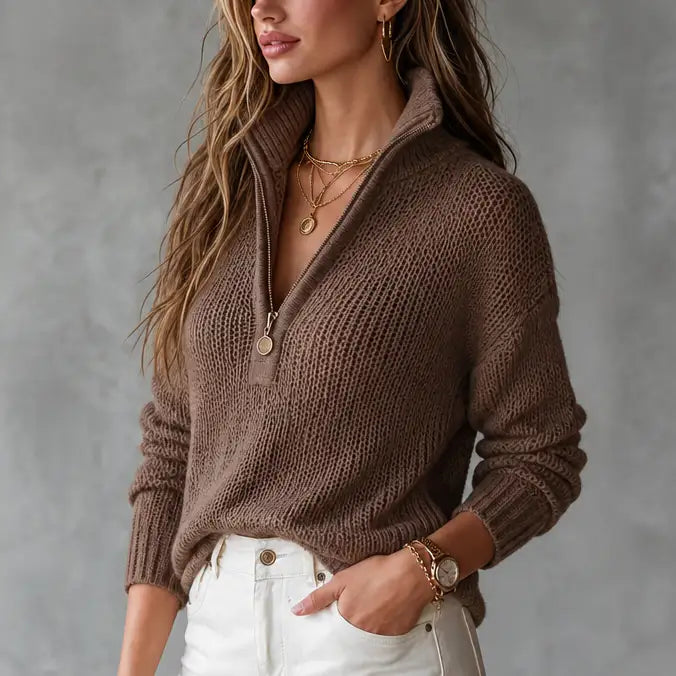Jersey de punto texturizado con media cremallera – Claudia
