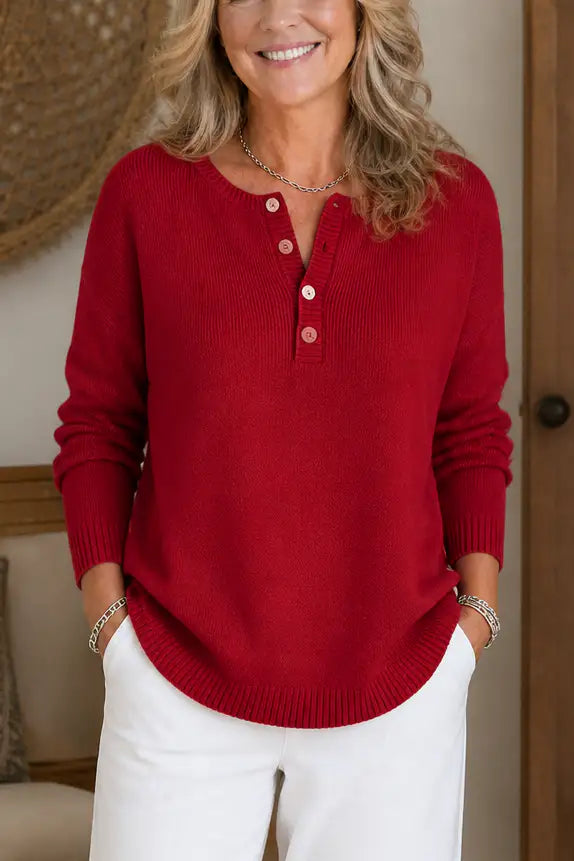 Jersey de cuello de pico con botones para mujer – Maya, foto 2