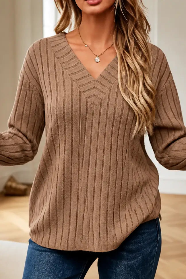 Jersey de canalé con cuello de pico y puños abotonados – Blanca, foto 2