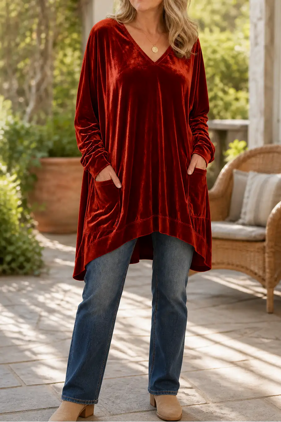 Túnica oversize de terciopelo con bolsillos para mujer – Valentina, foto 2