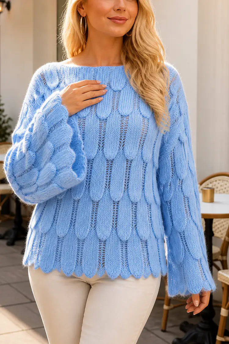 Jersey de punto calado con hojas y manga acampanada – Mónica