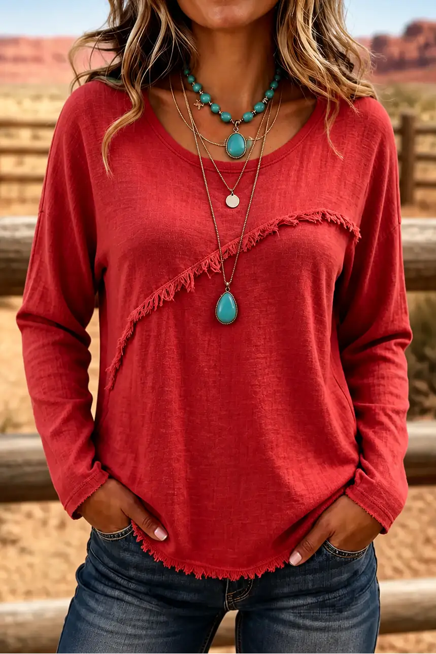 Frida | Jersey de cuello redondo con flecos