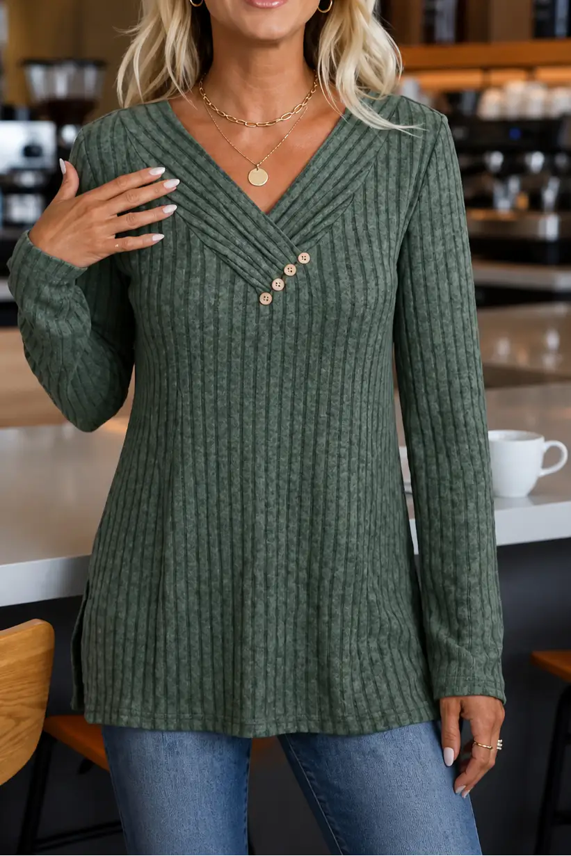 Carolina | Jersey de canalé con pico y botones