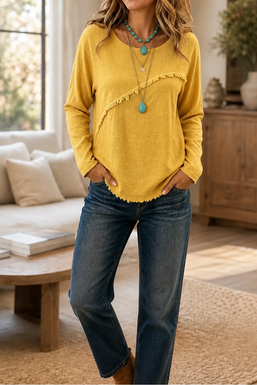 Frida | Jersey de cuello redondo con flecos