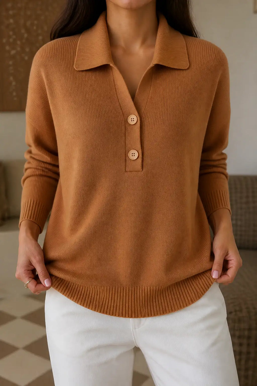 Noelia | Jersey gofrado de cuello camisero